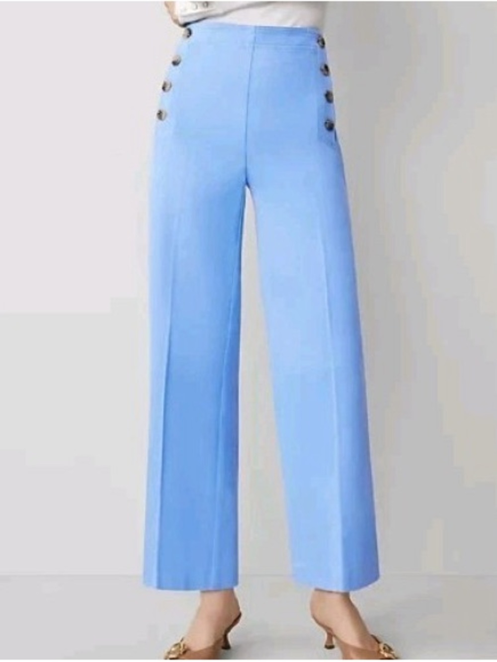 Ann Taylor Sky Blue Wide-Leg Sailor Button Pants NWT